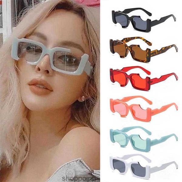 Sonnenbrille 2022 Hip-Hop Quadrat Sonnenbrille Männer Off Notch Loch Design Weiße Sonnenbrille Blau Damen Vintage Shade Brillen UV-Schutz