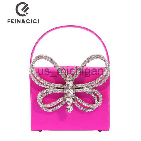 Akşam Çantalar Rhinestones Butterfly Bow Akşam Çantası Kadın Tasarımcı Vintage Partisi Küçük Flep Kutu Çanta Çanta 2022 Sıcak Pembe Siyah Mavi J230608