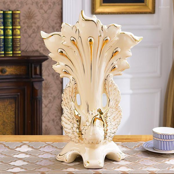 Vasi Decorazione vaso in ceramica Pavone dorato Schermo aperto Composizione floreale Accessori per la casa creativi Piano di lavoro del soggiorno