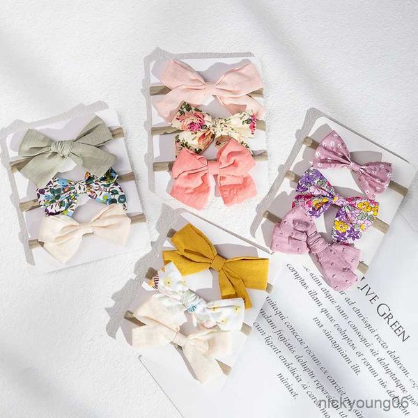 Haarschmuck 3 Teile/los Mädchen Bogen Stirnband Baby Blumendruck Stirnbänder Für Kinder Elastische Band Baumwolle Kleinkind R230608