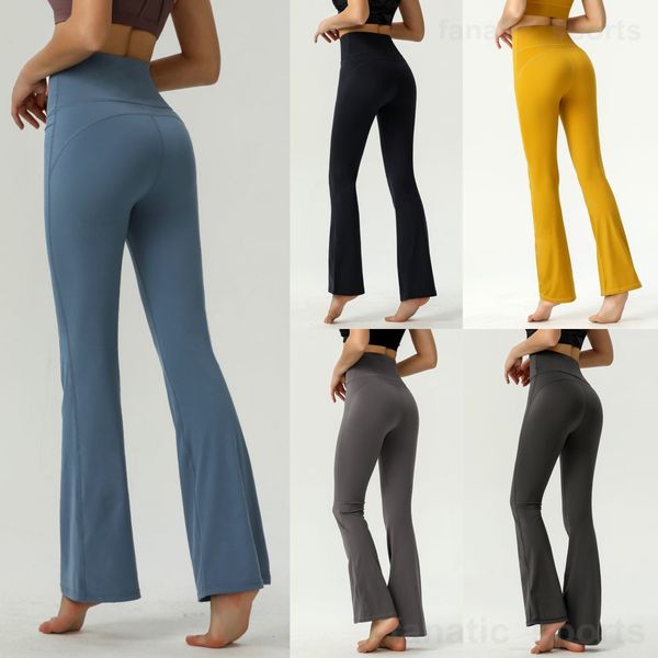 Lu Align Lu Yoga Woman Athletic Mini Flared Pant Naked Workout Bell Bottoms Alta Elasticidade Calça de Moletom Apertada Levantamento de Glúteos Calça Longa Fitness Sexy