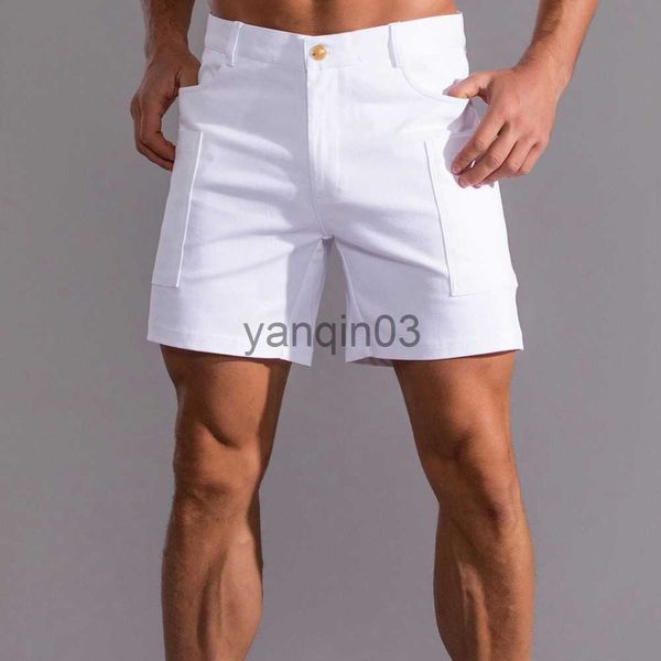 Shorts Masculino Shorts Brancos Bermudas Masculinas Streetwear Algodão Puro Na Altura do Joelho Calças Curtas Casual Calças de Trabalho Moda Verão Bottoms 2022 J230608