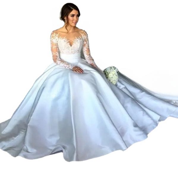 Neue Split-Spitze-Brautkleider mit abnehmbarem Rock, durchsichtigem Ausschnitt, langen Ärmeln, Etui-Brautkleid mit hohem Schlitz und Überrock