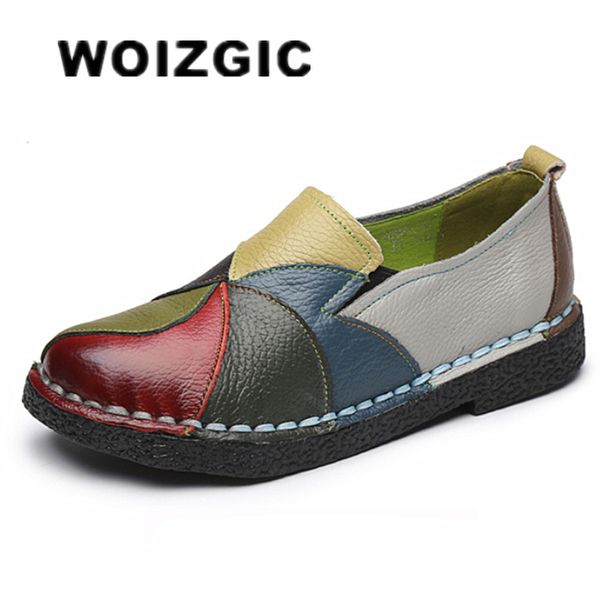 WOIZGIC Feminino Senhoras Feminino Mãe Sapatos Sapatos Sapatos de Couro Genuíno Mocassins Mistos Coloridos Antiderrapantes Tamanho Grande 42