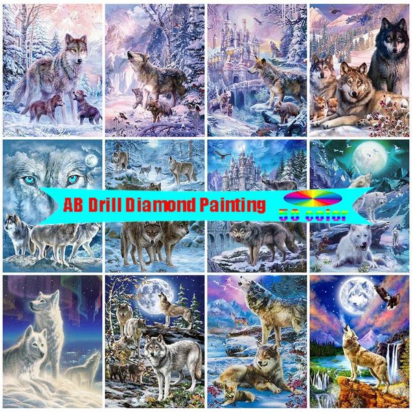 AB Diamond Painting 5D Wolf Stitch Cross Stitch Animal Strass Mosaic Winter Needlework Art Full Drill DIY Wall Stickers