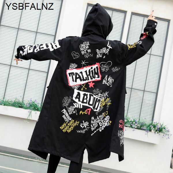 Frauenjacken Graffiti Trenchcoat Mädchen 2023 Military Outwear Frau Cartoon Print Weibliche Winderbreaker Schwarz Mantel Für Frauen Kleidung 230608