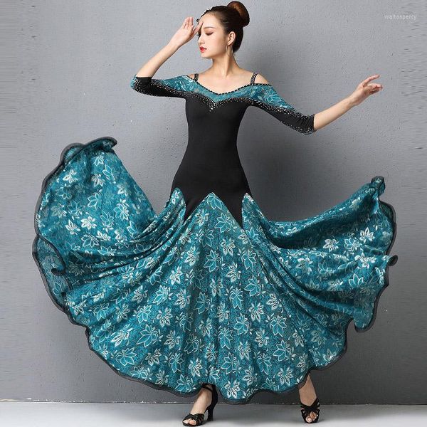 Vestido de competição de dança de salão floral para roupas de palco para mulheres roupas de figurinista elegantes DL7266