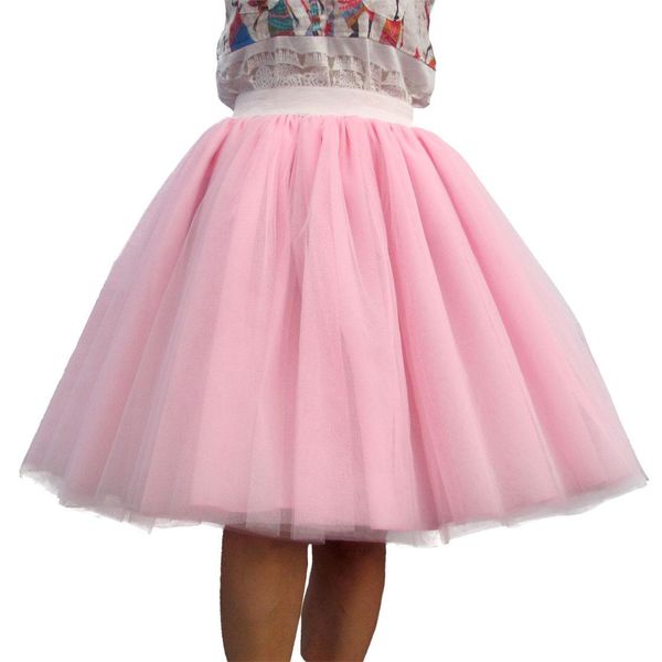 Юбка на заказ, женская тюлевая юбка, 6 слоев белого, розового, черного бального платья с высокой талией, Falda, миди, длиной до колена, большие размеры, юбки-пачки