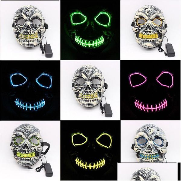 Maschere per feste Halloween El Wire Glow Skl Mask Face Glowing In The Dark Horror Lampeggiante regolabile Dbc Vt0725 Drop Delivery Home Garden Dhp50