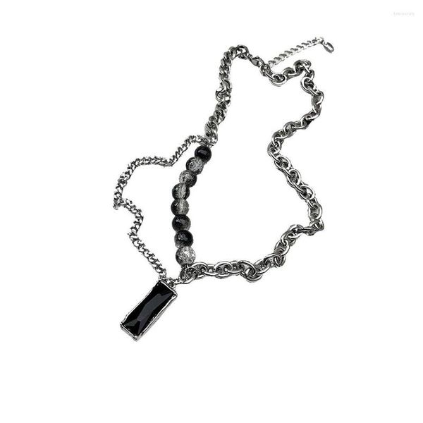 Anhänger Halsketten Halskette Titan Stahl Unisex Paar Schmuck Kristall Rosenkranz Kette Lange Charm Schmuck