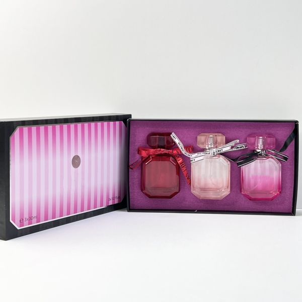 Perfume Secreto de Alta Qualidade 30ml 3pcs Bombshell Verão Sexy Menina Feminina Fragrância Longa Duração Cheiro Lady VS Parfum Garrafa Rosa Colônia Caixa de Presente