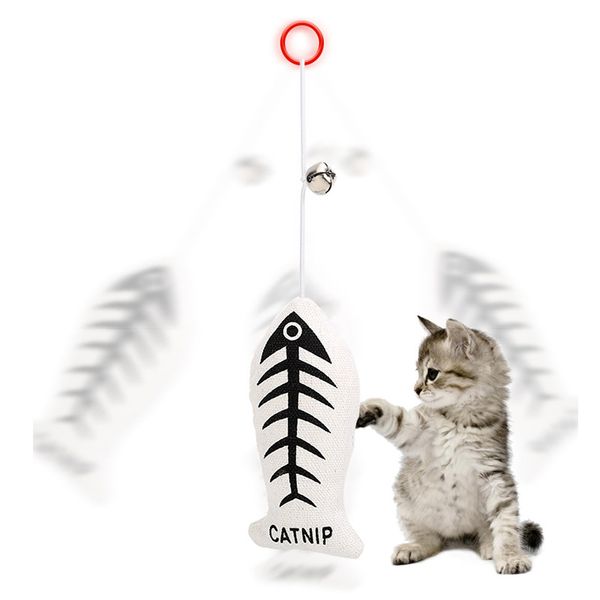 Nó de corda elástica de algodão divertido para animais de estimação com sinos pode puxar brinquedos de gato padrão de peixe usados para treinamento de exercícios mastigar dentes de limpeza brinquedo de gato