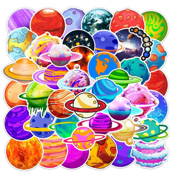 50 Pcs Desenhos Animados Espaço Universo Planeta Adesivo Cor Planeta Graffiti Adesivos para DIY Bagagem Laptop Skate Motocicleta Adesivos de Bicicleta