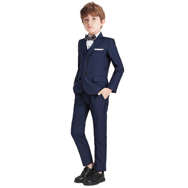 Takımlar Katı Temel Boy'un Resmi Takım Set Düğmesi Sinek Çocuklar İnce Fit Tuxedo 214 Yıllık Ceket Yelek Pantolon Bowtie Handemade Kıyafet 230608