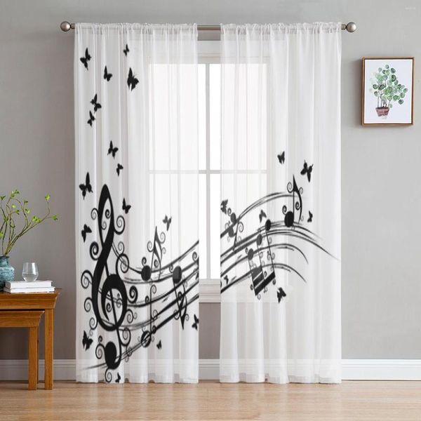 Cortina Vector Notas Musicais Staff Background Cortinas Transparentes Para Sala De Estar Quarto Cortinas Voile Varanda Estampado Tule