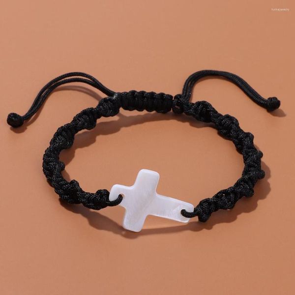 Strand Wholesale Natural White Cross Shell Bracelets Madrepérola Corda Pulseira Feminina Masculina Feito à Mão Lucky Bangle