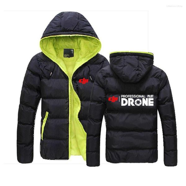 Felpe con cappuccio da uomo Dji Professional Pilot Drone Men Harajuku High Street Cotton Coat Winter Quality Pocket Zipper Top Giacca imbottita