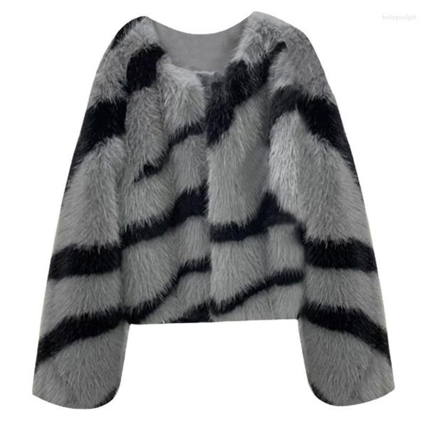 Damen Pelz Damen Zebra Jacke Nachahmung Kurzmantel Kleiner Duft Mode Temperament Plüsch Cardigan Top S-9 XL