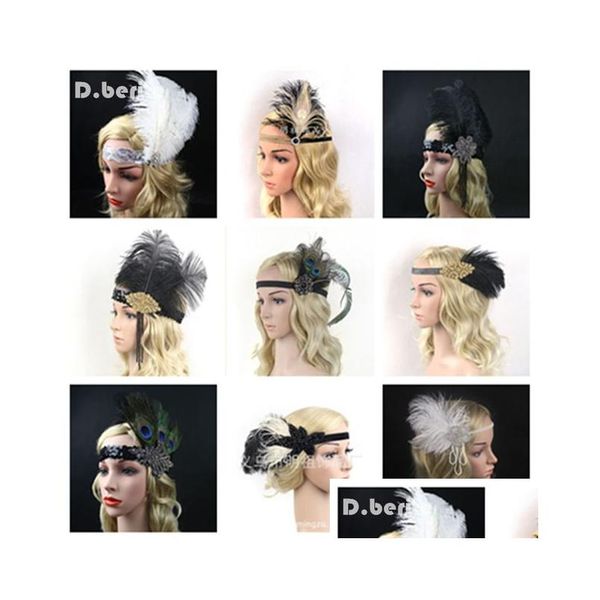 Acessórios para o cabelo 4 pçs/lote Feminino Faixa de cabeça com strass e lantejoulas Faixa 1920 Vintage Gatsby Festa Headpiece Drop Delivery Ba Dhwbl