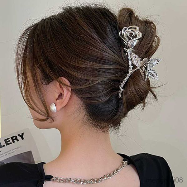 Outros Ruoshui Woman Large Metal Rose Floral Leaf Hair Cl Crab Ladies Barrettes Hairgrip Girls Clips Hairwear Headwear Ornaments R230608