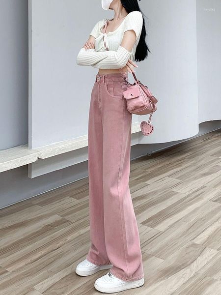 Damen Jeans Dirty Pink Wide Leg für Damen Frühling Sommer 2023 Hohe Taille Slim Straight Tube Loose Small Man Floor Sweeper