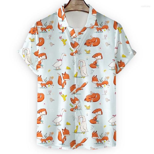Camisas Casuais Masculinas Animal Bonito Homem Desenho Animado Camisa Manga Curta Vintage Streetwear Blusas Roupas Personalizadas de Verão 4XL