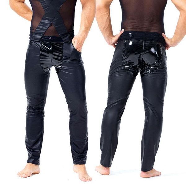 Hosen Sexy Männer Plus Größe PVC Glänzende Bleistift Hosen Patchwork Kunstleder Enge PU Glänzend Punk Bleistift Hosen Erotische Dessous homosexuell Tragen 54