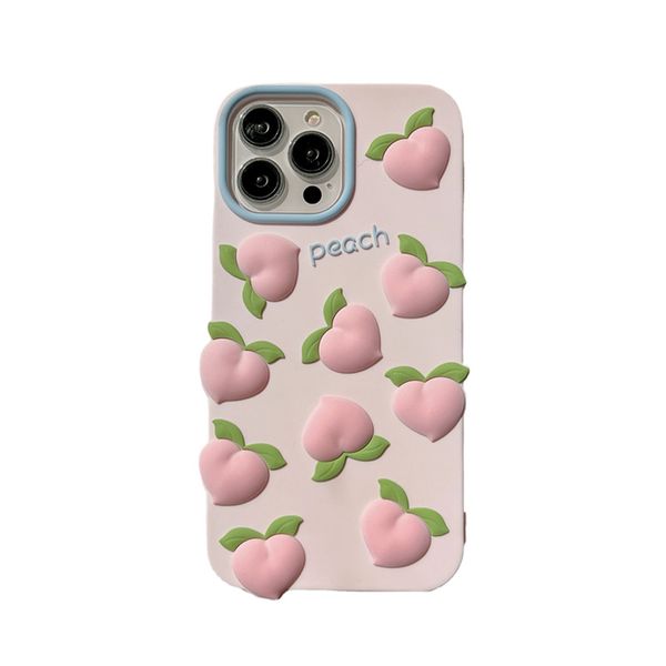 DHL grátis atacado 3D bonito pêssego rosa capa de telefone de verão para iphone 14 13 12 i11 pro max 14pro 13pro menina frutas silicone macio capa de proteção à prova de choque