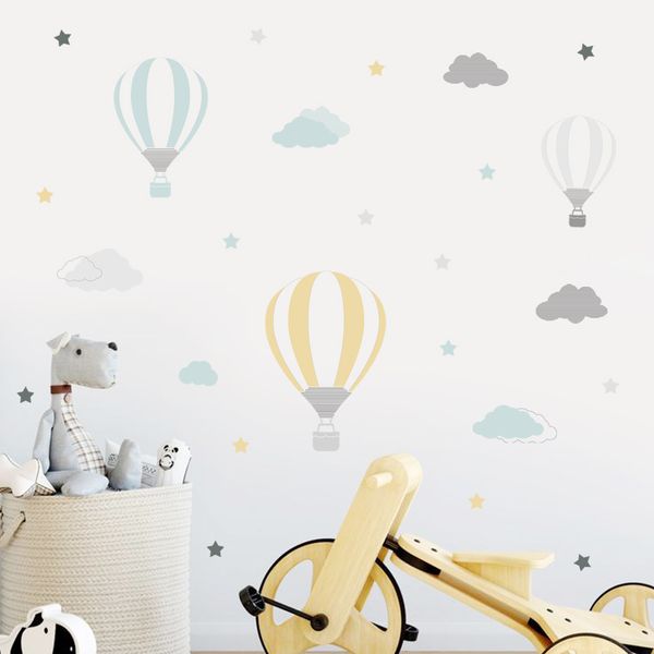 Desenho animado balão de ar quente nuvens berçário adesivos de parede removíveis crianças diy decalques de parede crianças quarto interior decoração de casa