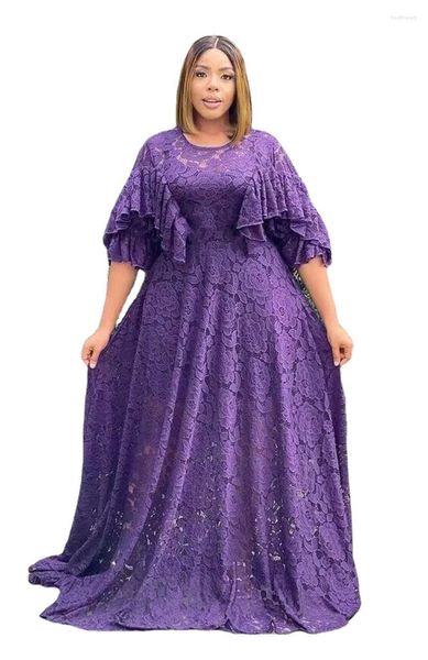 Abbigliamento etnico estivo africano elegante manica svasata festa compleanno bianco nero viola abito lungo in pizzo abiti abiti da donna