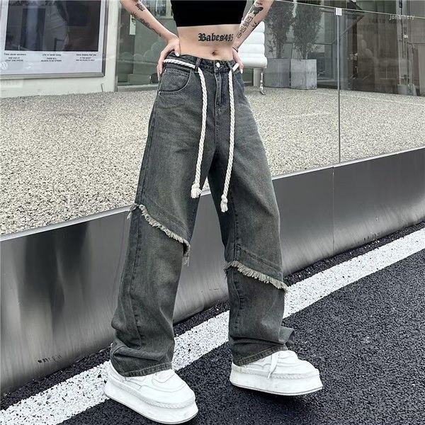 Jeans da donna Vintage da donna a gamba larga neri a vita bassa Y2K Streetwear Cargo Pants Woman Boyfriend For Women