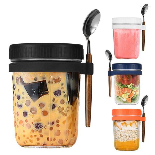 Garrafas de armazenamento Frascos de aveia durante a noite de 14 onças Leite Salada de frutas Recipiente de comida Copo de café da manhã Mason Kid Garrafa de água Item de cozinha