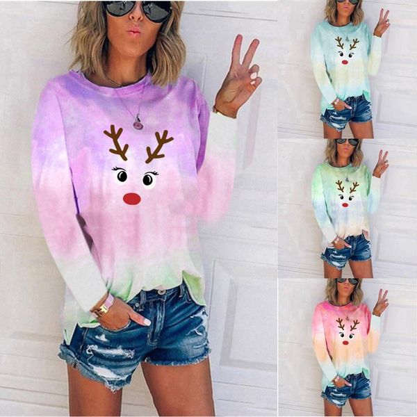 Blusas Femininas Camisas com Estampa de Alce de Natal Para Mulheres em Camisa Elegante Harajuku Tops Blusa Feminina Blusa Tamanho Grande Casual