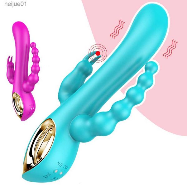 Dildo Vibrador Massageador de Ponto G Clitóris Vagina Anal Masturbador Feminino Vibração Tripla Produto Adulto 18+ Brinquedos Sexuais para Mulheres L230518