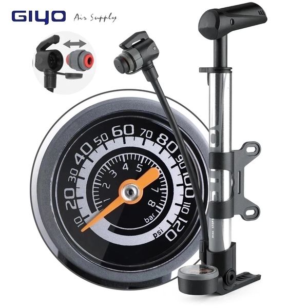 Pompe per bici Giyo 120psi Pompa da pavimento per bicicletta Presta Schrader Doppia conversione MTB Road Mini Gonfiatore per pneumatici portatile 230607