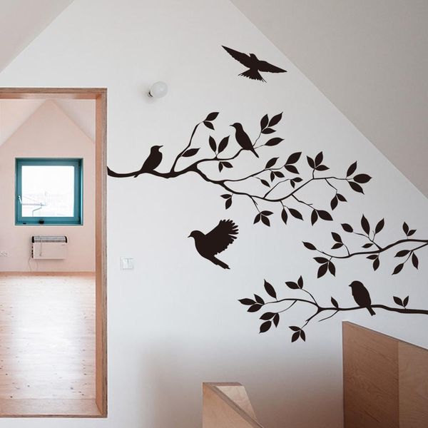 Adesivos de parede de ramo de pássaro vinil decorativo de folha de árvore para decoração de casa infantil adesivos de sala de estar nos acessórios de parede