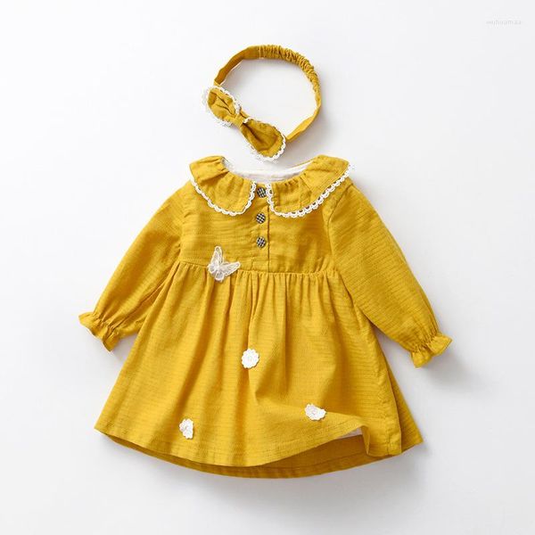 Vestidos para meninas Roupas para meninas Crianças para festa Vestido de noiva Crianças Princesa com faixa de cabelo Amarelo 0-4 anos