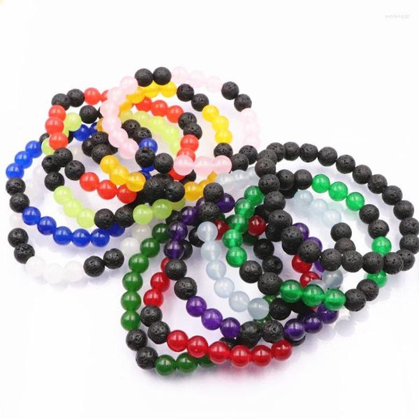 Braccialetti di fascino Colori di giunzione Bracciale di perline per le donne Pietra naturale Giade Lava Elastico Amicizia Bracciale con perline Gioielli 7.5 