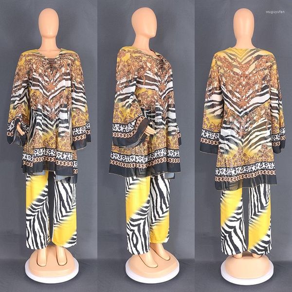 Этническая одежда Дасики Традиционная африканская одежда Женская одежда Две штуки установлены 2023 Летние шифоновые наряды плюс печатные вершины и брюки.