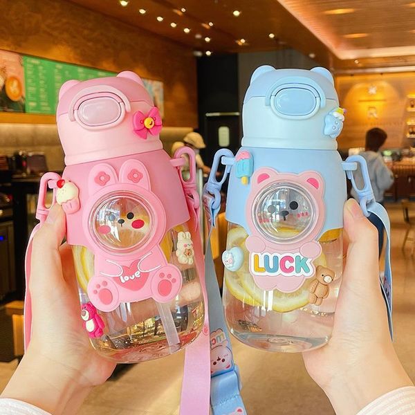 Babyflaschen # Kinder süße Wasserflasche Kawaii Plastikbecher mit Deckel Mädchen Cartoon tragbare Student Schule Stroh 230607