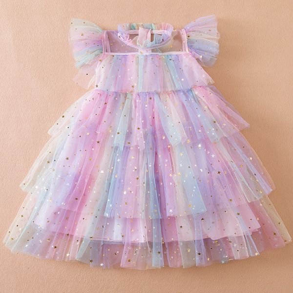 Abiti da bambina Ragazza con paillettes Arcobaleno Abito da principessa 3 6 8 anni Fancy Kids Unicorn Mesh Party Cake Clothes Costume da compleanno estivo per bambini 230607