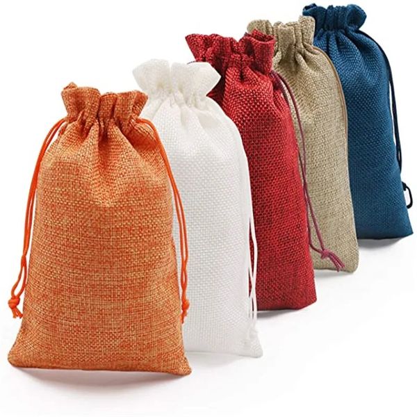 Saco com cordão Sacos de serapilheira natural Embalagem reutilizável Bolso Casamento Chás de bebê Festa de aniversário Presente Joalheria Bolsa 200 pçs