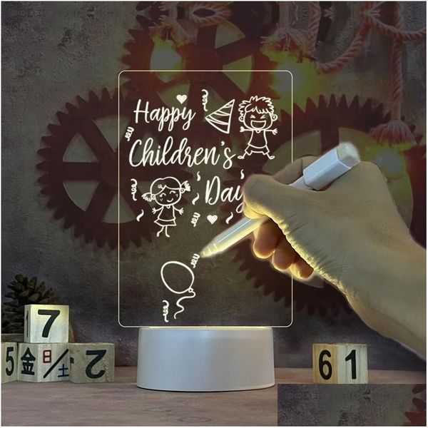 Luci notturne Note Board Led Light Usb Mes Holiday con penna regalo per bambini Fidanzata Decorazione Lampada da comodino Drop Delivery Lighti Dhobt