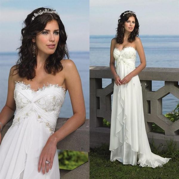 Abiti da sposa da spiaggia Abiti da sposa Sexy Empire Sweetheart Ruffles Appliques Chiffon Summer Casual Abiti da sposa2873