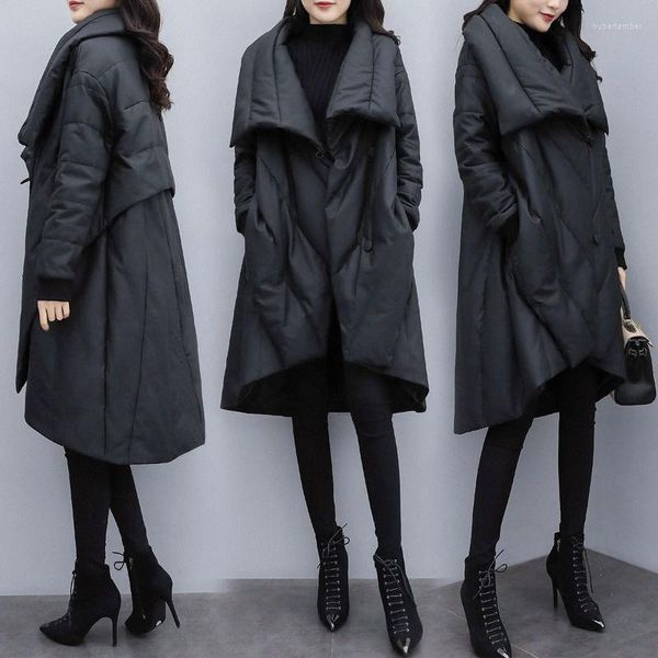 Piumino da donna 2023 inverno sciolto taglia grande giacca cappotto mantello nero sottile di media lunghezza addensare le donne