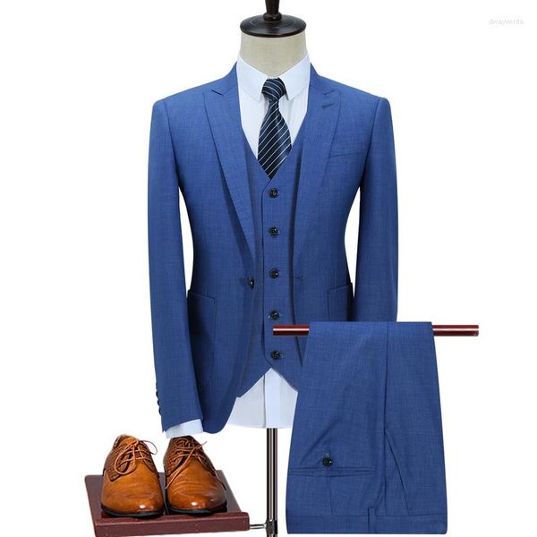 Ternos masculinos de alta qualidade casaco azul real calças pos designs casamento peru itália 3 peças conjunto terno masculino para escritório