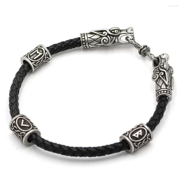 Charm-Armbänder Nostalgie Nordische Drachenköpfe Wikinger Zubehör Wikinger Armband Armreif Vikingo Schmuck Herren Runenperlen Leder Pulsei