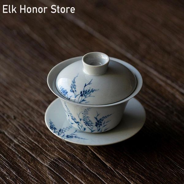 Чайная программа 130 мл чистого ручной работы Setaria viridis Art Tea Tureen Sancai Cover Bowlsmall Ceramic Tea Maker Gaiwan Homevan Kung Fu Tea Set Set