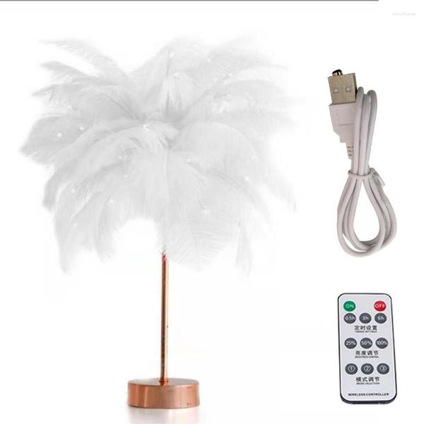 Tischlampen USB / Batterie DIY Kreative Federlampe LED Nachtlicht Schreibtisch mit Fernbedienung Bunt für Hochzeit Schlafzimmer Wohnkultur