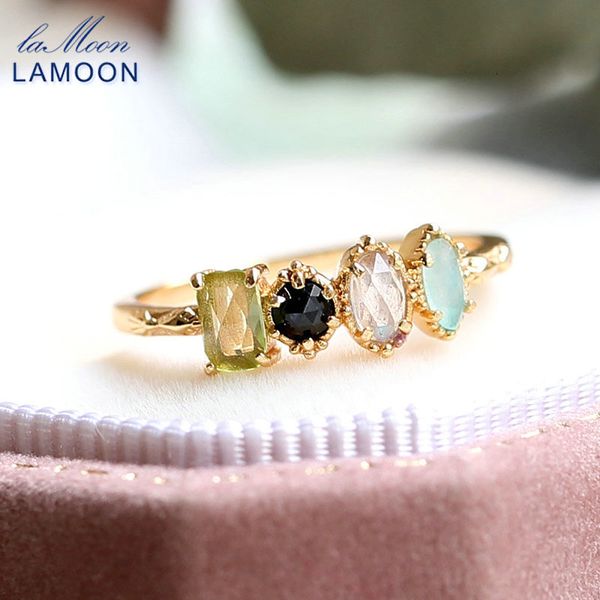 Alianças de Casamento LAMOON Pedra Preciosa Para Mulheres Natural Peridot Corindo Labradorite Anel ite 925 Prata Esterlina Ouro Vermeil Jóias 230608